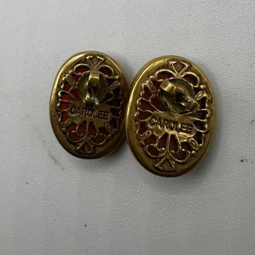 Carolee pink & gold rose Cameo earrings